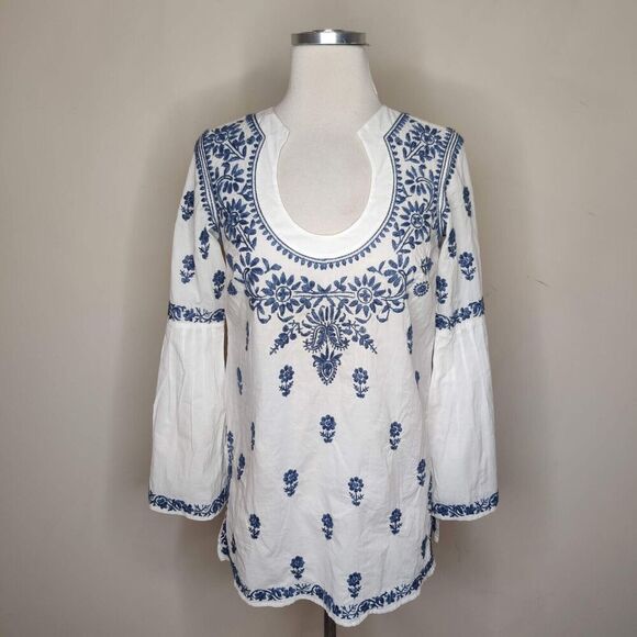 Quotation Womens Embroidered Cotton Tunic Floral Long Sleeve - Picture 1 of 9